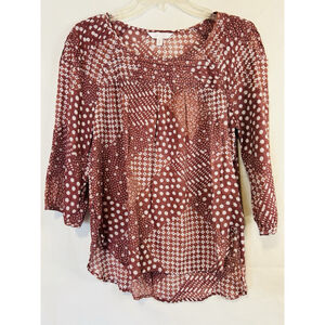 LC Lauren Conrad Sz S Lightweight Brick Red Patchwork Tiered Pleats Top Boho